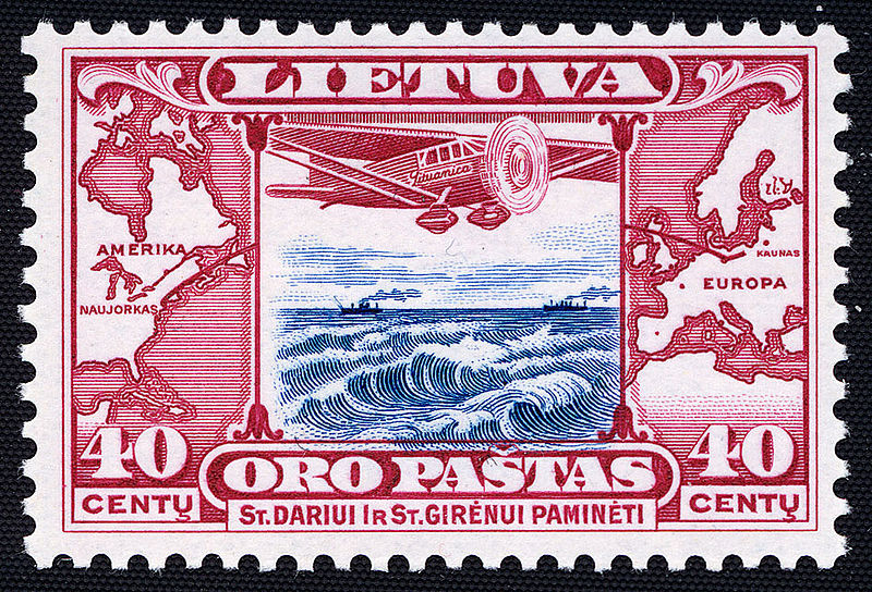 Lithuanian postage stamp commemorating the flight